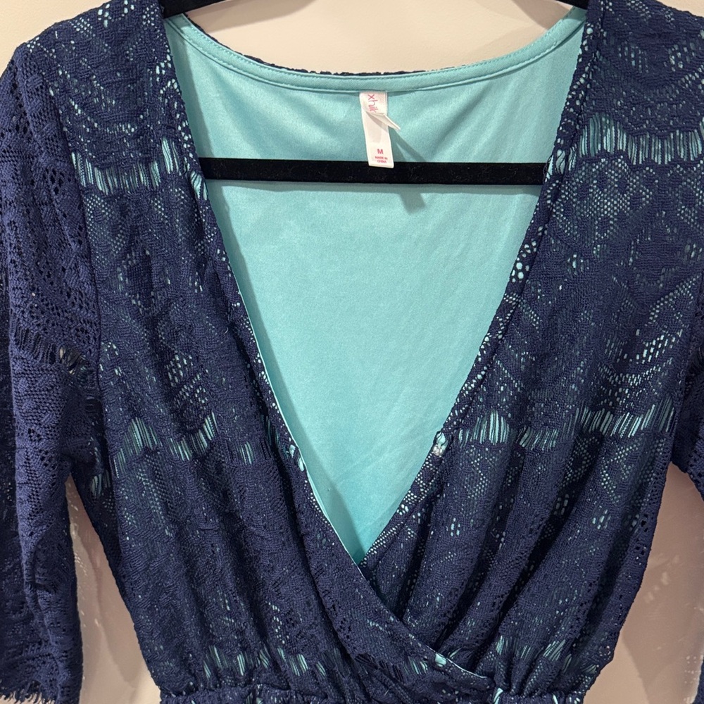 Xhilaration Navy Lace Romper - Picture 2 of 4